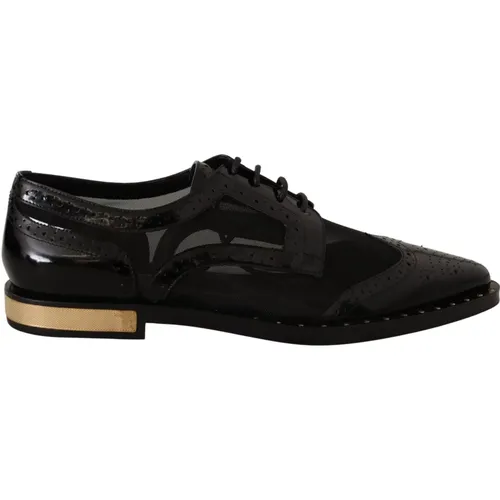Schwarze Leder Sheer Wingtip Schuhe - Dolce & Gabbana - Modalova