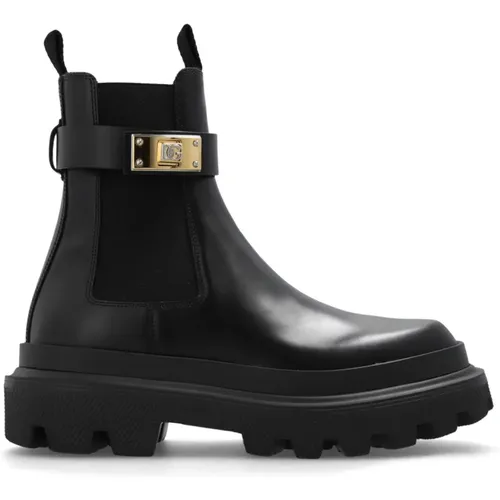 Leder Chelsea-Stiefel , Damen, Größe: 35 EU - Dolce & Gabbana - Modalova