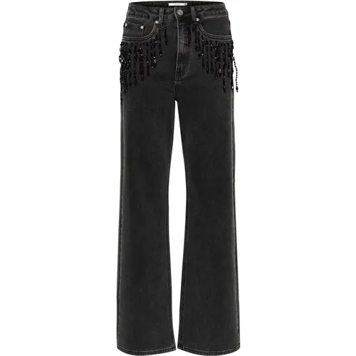 Wide Leg Jeans with Fringe Detail , female, Sizes: W25, W30, W29, W26 - Gestuz - Modalova