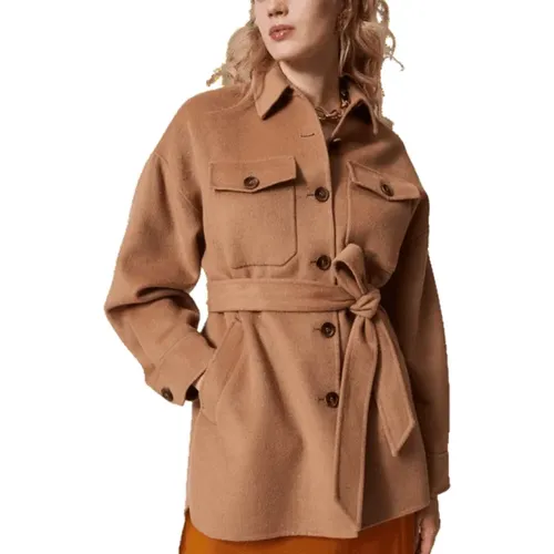 Short double wool blend caban coat , female, Sizes: L, S, M - Twinset - Modalova