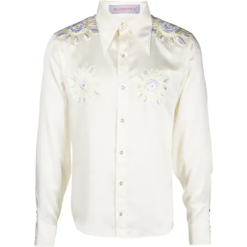Embroidered Satin Shirt , male, Sizes: L - Bluemarble - Modalova