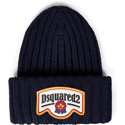 Beanies, male, , Size: ONE SIZE Wool Ribbed Tricot Hat - Dsquared2 - Modalova