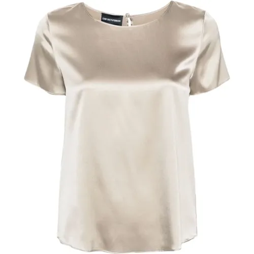 Blouses, female, , Size: XL Stretch-Silk Satin Blouse - Emporio Armani - Modalova