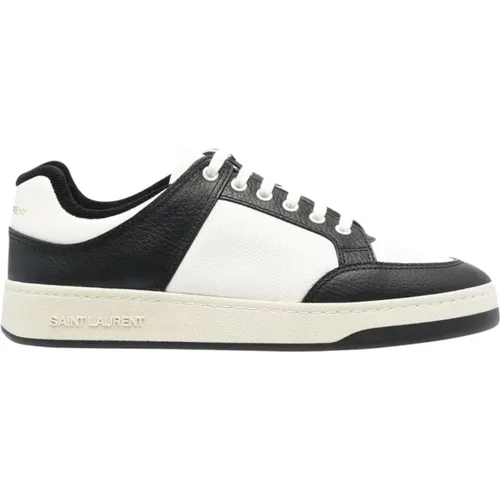 Sneakers, male, , Size: 8 US Black White Leather Low-Top Sneakers - Saint Laurent - Modalova