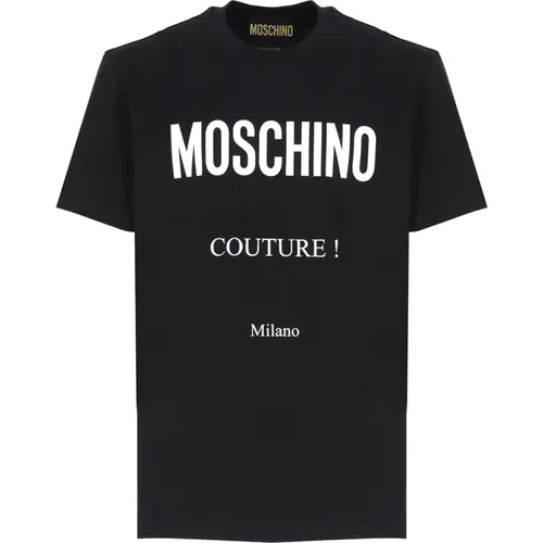 T-Shirts, male, , Size: S Cotton T-shirt with Logo - Moschino - Modalova