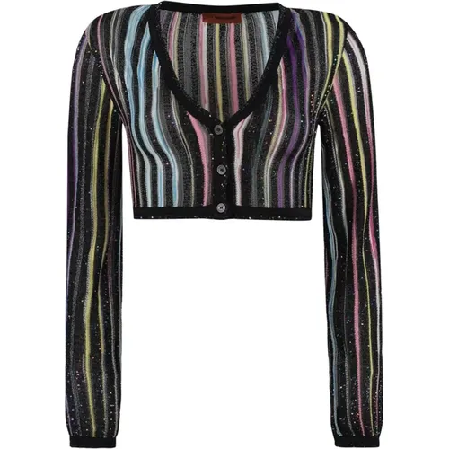 Cardigans, female, , Size: S Black Jacquard Knit Cardigan - Missoni - Modalova