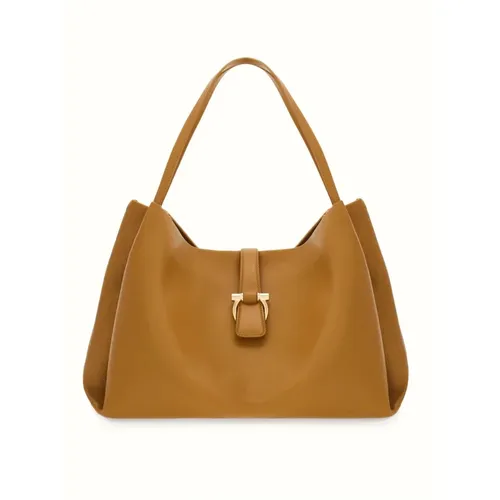 Leather Tote Bag with Gold-tone Hardware , female, Sizes: ONE SIZE - Salvatore Ferragamo - Modalova