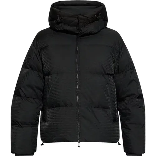 Schwarze Nylon Jacquard Logo Steppjacke , Herren, Größe: L - Emporio Armani - Modalova