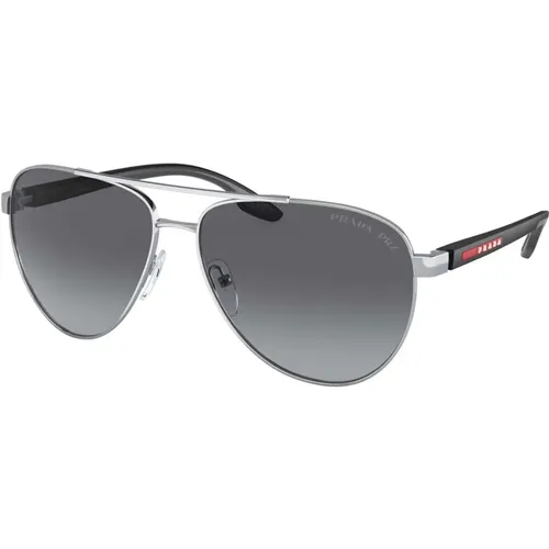 Silver/Grey Shaded Sunglasses Linea Rossa , male, Sizes: 61 MM - Prada - Modalova