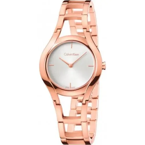 Watches, female, , Size: ONE SIZE Rose Gold Quartz Watch with White Dial and Steel Case - Calvin Klein - Modalova