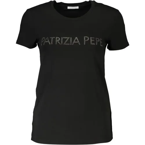 Short Sleeve T-Shirt with Rhinestone Logo Detail in Cotton , female, Sizes: S, XS, L, M - PATRIZIA PEPE - Modalova