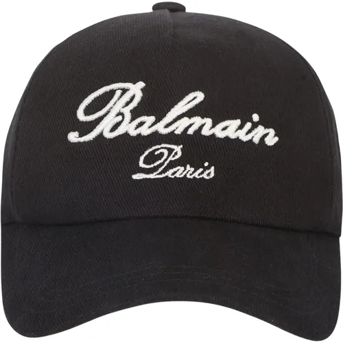 Caps, male, , Size: ONE SIZE Cotton cap with Signature embroidery - Balmain - Modalova