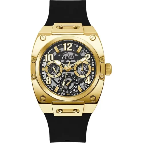 Watches, male, , Size: ONE SIZE Prodigy Silicone Multifunction Watch Black/Gold - Guess - Modalova