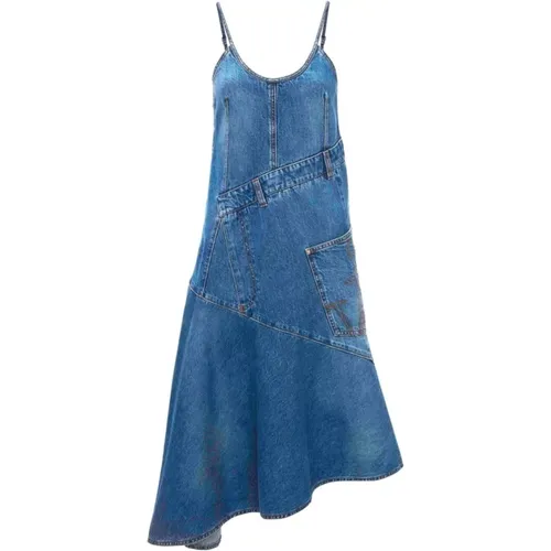 Marineblaues Denim-Kleid mit Asymmetrischem Saum , Damen, Größe: S - JW Anderson - Modalova
