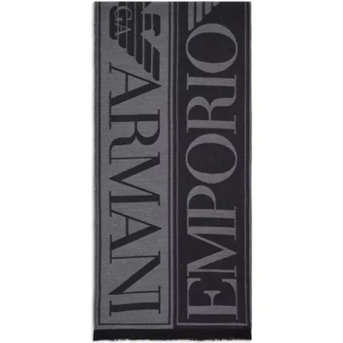 Winter Scarves, male, , Size: ONE SIZE Wool Jacquard Scarf with Maxi Lettering - Emporio Armani - Modalova