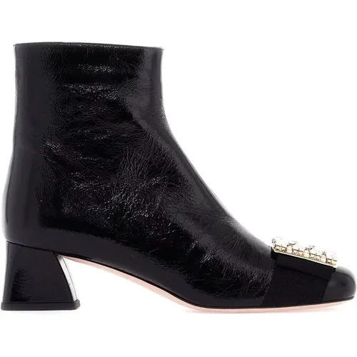 Heeled Boots, female, , Size: 10 US Crystal Buckle Patent Leather Ankle Boots - Roger Vivier - Modalova