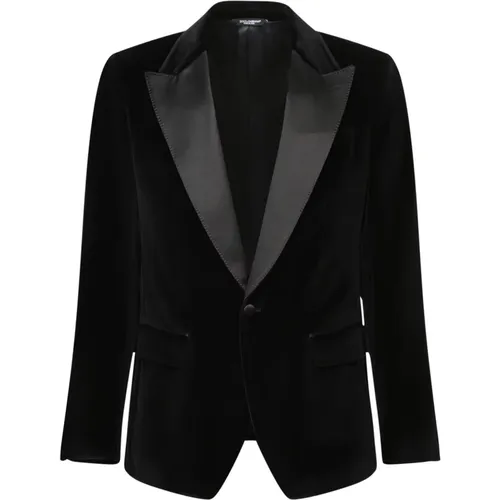 Blazers, male, , Size: M Velvet Blazer Elegant Men's Jacket - Dolce & Gabbana - Modalova