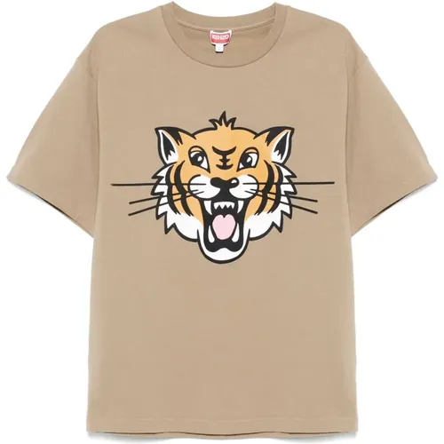 T-Shirts, male, , Size: L Happy Tiger Print Cotton T-shirt - Kenzo - Modalova