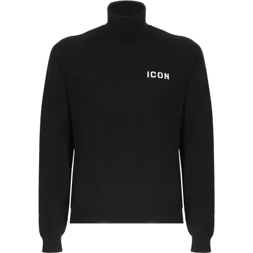 Virgin Wool Turtleneck with Icon Embroidery , male, Sizes: XL - Dsquared2 - Modalova