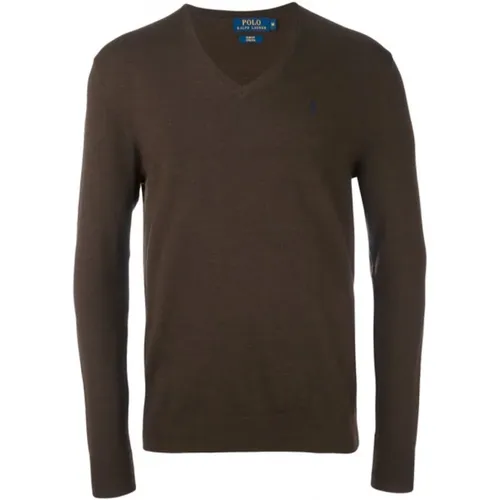 V-neck wool sweater with ribbed finishes , male, Sizes: S, XL - Polo Ralph Lauren - Modalova