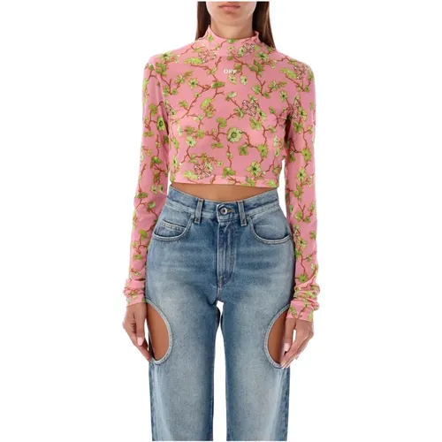 Floral Crop Top Aw24 , female, Sizes: XS, M - Off White - Modalova