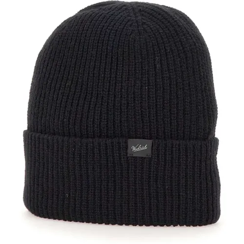 Schwarze Rippstrick-Beanie-Mütze , Herren, Größe: L - Woolrich - Modalova