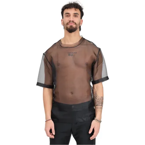 Schwarzes Slim Fit Mesh Detail T-Shirt , Herren, Größe: XL - PATRIZIA PEPE - Modalova
