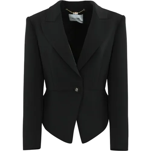 Schwarzer Crepe-Blazer Langarm V-Ausschnitt , Damen, Größe: S - Blugirl - Modalova