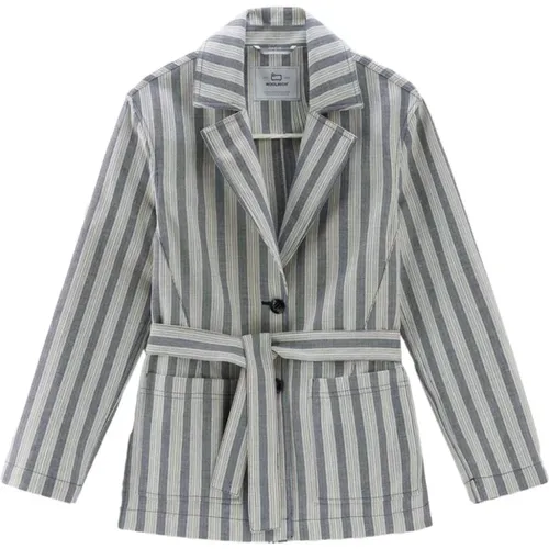 Blazers, female, , Size: L Blue-Grey Striped Shirt - Woolrich - Modalova