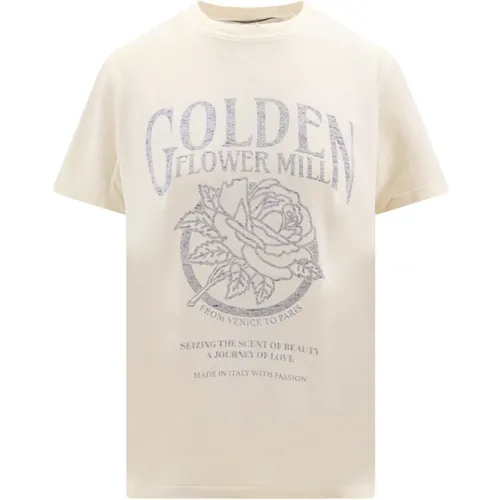 Baumwoll T-Shirt mit Frontdruck , Damen, Größe: M - Golden Goose - Modalova
