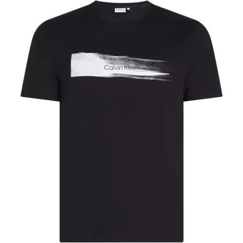 T-Shirts, male, , Size: L Brush Logo Mens Tee - Calvin Klein - Modalova