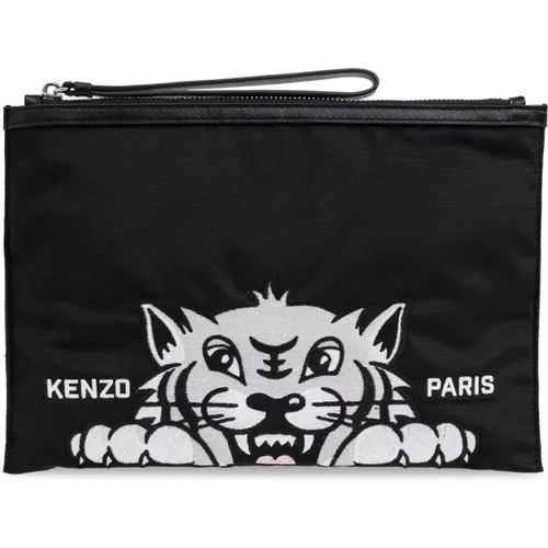 Clutches, male, , Size: ONE SIZE Handbag with tiger head motif - Kenzo - Modalova