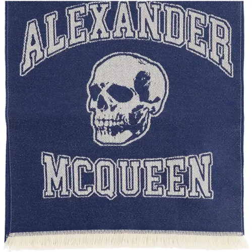 Scarves, male, , Size: ONE SIZE Wool scarf with logo - alexander mcqueen - Modalova