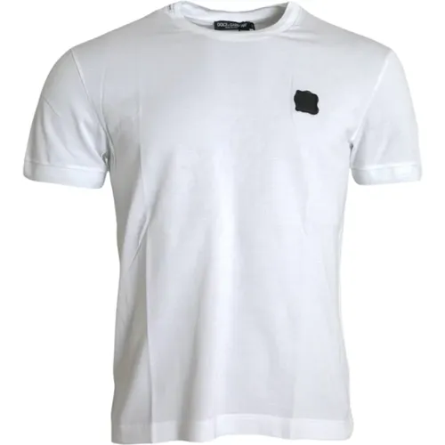 Weißes Logo-Patch-Baumwoll-Rundhals-T-Shirt - Dolce & Gabbana - Modalova