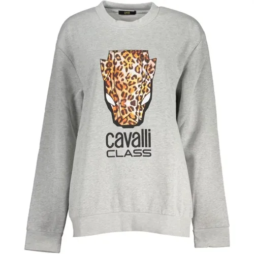 Graues Fleece-Sweatshirt mit Rundhalsausschnitt , Damen, Größe: L - Cavalli Class - Modalova