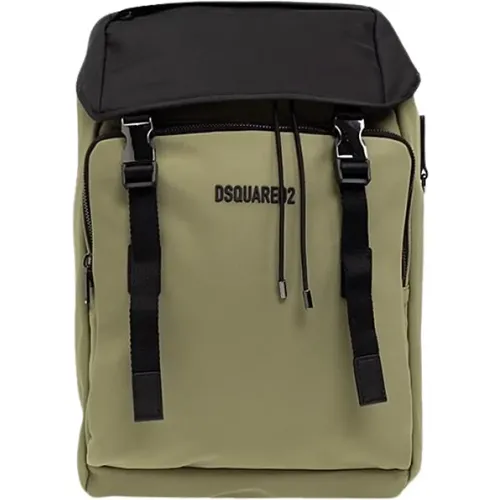 Backpacks, unisex, , Size: ONE SIZE Nylon Drawstring Backpack with Flap and Zippered Pockets - Dsquared2 - Modalova