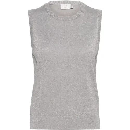 Grau Silber Metallic Strickpullover , Damen, Größe: XL - Kaffe - Modalova