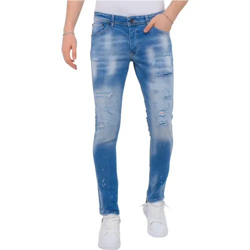 Blaue Ripped Skater Jeans Herren Slim Fit -1078 - Local Fanatic - Modalova
