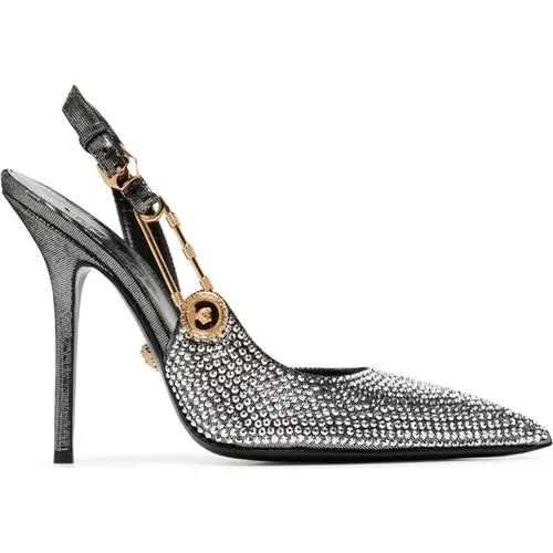 Silver Heel Safety Pin Pumps , female, Sizes: 4 UK - Versace - Modalova