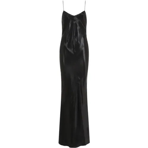 Schwarzes Satin V-Ausschnitt Langes Kleid - Saint Laurent - Modalova