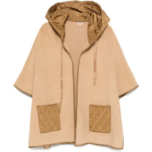 Capes, female, , Size: ONE SIZE Beige Hooded Quilted Jacket - Twinset - Modalova