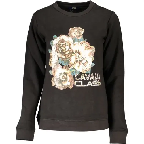 Schwarzer Baumwoll-Sweatshirt mit Print-Logo , Damen, Größe: M - Cavalli Class - Modalova