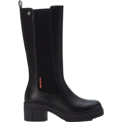 Schwarze Chelsea-Stiefel mit 6 cm Absatz , Damen, Größe: 36 EU - Refresh - Modalova