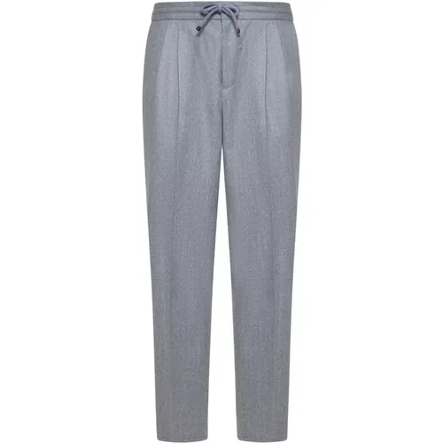 Sweatpants, male, , Size: S Elasticated Waist Wool Trousers Grey - BRUNELLO CUCINELLI - Modalova