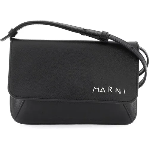 Cross Body Bags, male, , Size: ONE SIZE Flap Trunk Shoulder Bag with Hand-Embroidered Logo - Marni - Modalova