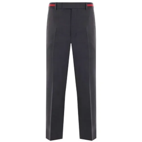 Straight Trousers, male, , Size: XL Grey Wool Blend Trousers with Web Detail - Gucci - Modalova