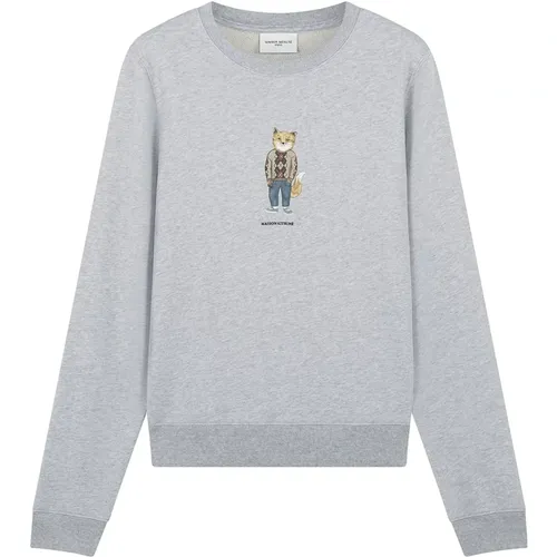 Grauer Sweatshirt mit Geprägtem Logo , Damen, Größe: L - Maison Kitsuné - Modalova