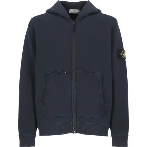 Zip-throughs, male, , Size: L Cotton Hooded Sweatshirt with Zip - Stone Island - Modalova