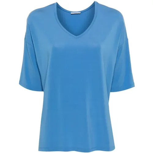 V-neck T-shirt with dropped shoulders , female, Sizes: 3XL, L, XL, XS - Le Tricot Perugia - Modalova