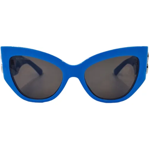 Stilvolle Blaue Sonnenbrille mit Silberlogo , Damen, Größe: ONE Size - Balenciaga - Modalova